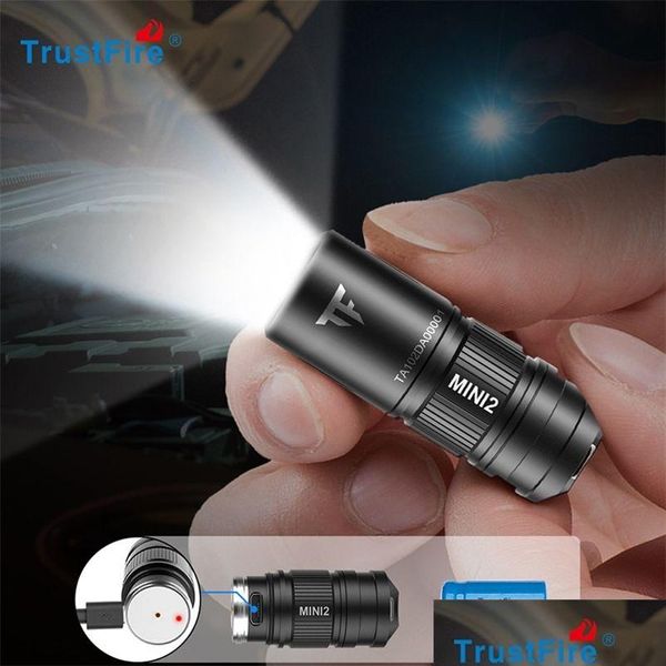 Lampes de poche torches Trustfire Mini2 Mini lampe de poche LED rechargeable porte-clés alimenté par USB 250 lumens lampe torche Ipx8 Edc lampe torche Dhnyi