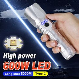 Flashlights Torches Ultra krachtige oplaadbare LED -LED -zaklamp 600W lange bereik Torch Light High Power LED Flash Light 18650 Tactical Camping Lantern 0109