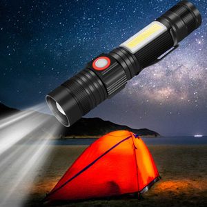 Flashlights Torches USB Oplaadbare COB LED Werklicht 4 Modi T6 Outdoor Zoombare LED -LED -zaklamp Tactisch licht L221014