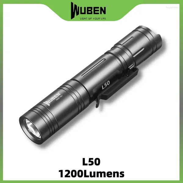 Linternas Antorchas WUBEN L50 Linterna 1200 lúmenes P9 LED USB recargable con batería 18650 Cuerpo de aluminio Foco impermeable para acampar