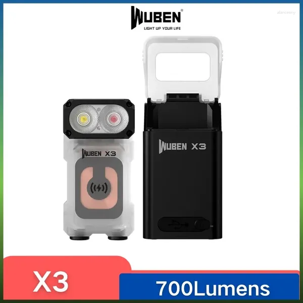 Lampes de poche Torches WUBEN X-3 lampe de poche LED multifonctionnelle EDC 700Lumens charge sans fil avec base magnétique batterie intégrée