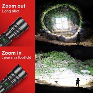 Flashlights Torches XHP200 High Power LED -zaklampen 18650 Batterij Oplaadbare fakkel krachtige zaklamp XHP70 met COB Camping Lantern Work Light P230517