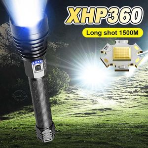 Lampes de poche Torches XHP360 Lampe de poche LED puissante 4500mAh Torche rechargeable USB Lampe de poche tactique étanche Lampe à main Travail Camping Flash Light 0109