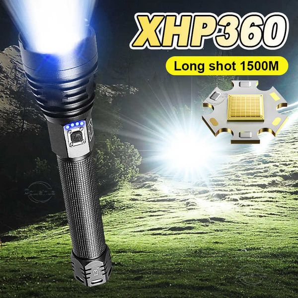 Lampes de poche Torches XHP360 Lampe de poche LED puissante 4500mAh Torche rechargeable USB Lampe de poche tactique étanche Lampe à main Travail Camping Flash Light 0109