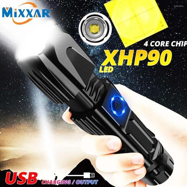 Linternas Antorchas ZK20 Super Bright XHP90 Linterna LED con zoom Carga USB Impermeable Táctico 26650 Caza con martillo de seguridad