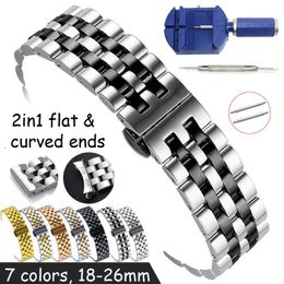 Bracelet de montre à extrémité plate et incurvée 18 19 20 21 22 mm 24 mm 26 mm Bracelet en acier inoxydable Fermoir papillon Bracelet de remplacement 240104