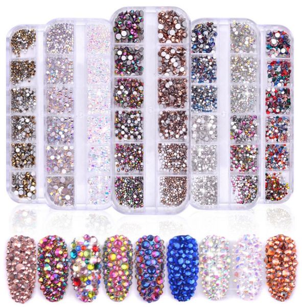 Cristal iridescente de espalda plana AB Rinestones colocados perlas de gema redondas para artesanías de uñas 3D DIY Crafts1611090