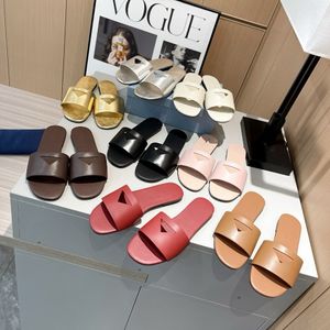 Platte strandslippers zomersandaal Luxe Designer Lederen damessandalen damesslipper zwart rood wit roze damesslipper Strandschoenen platte sandaalslippers