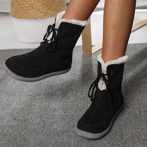 Botas de fondo plano zapatos de algodón para mujer negro marrón en invierno zapatillas deportivas al aire libre