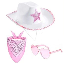 Caps plats Broussé Hat Western Sequin Cowgirl Magicien adulte Girl Girl Cosplay Costume Kerchief Night Club Headwear 240326