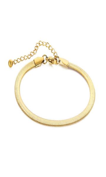 Pulsera apilable de cadena plana para mujer, cadena cuadrada chapada en oro, pulsera de cadena de hueso fino en espiga de acero inoxidable 4022807