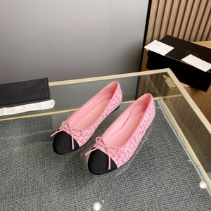 Chaussures de ballet classiques plates en tweed de style étoile avec coutures en calandre Plate-forme de conception de chaussure unique confortable et confortable Designer Factory Shoebox