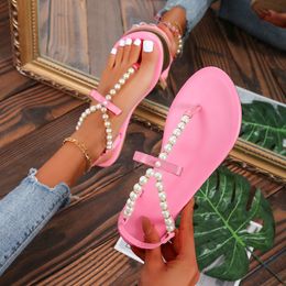Clip plat-pied 500 Sandales de chaîne d'été de perles Plus Femmes 43 Chaussures roses de plage tendance Slip-on 230807 473