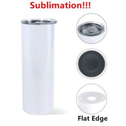 BORDE PLANO Vaso de sublimación en blanco 20 oz Vaso flaco RECTO Tazas rectas Tazas de café de cerveza de acero inoxidable de 30 oz Ángulo inferior derecho