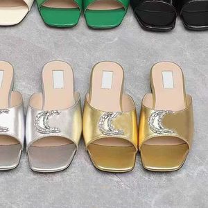 Platte modieuze diamant letter hak gesp open teen vierkante kop dames sandaal slippers ~ elegante en elegante stijl schoenen 6BC3
