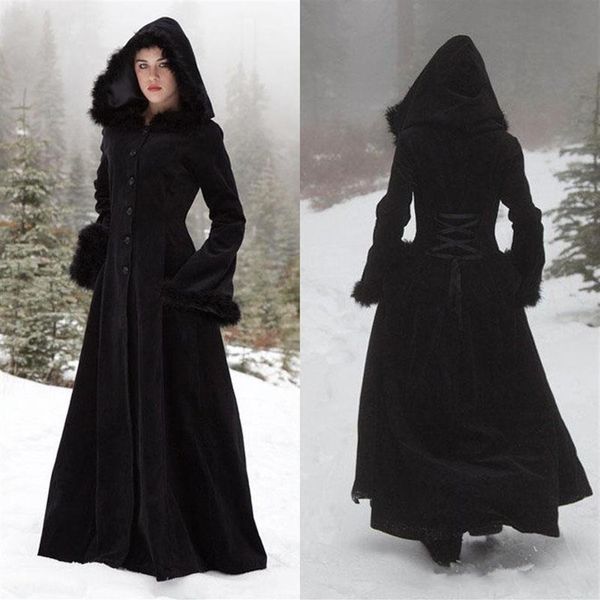 Capas planas de lana con capucha Capas de boda Bata Wicca Abrigos cálidos Chaqueta de novia Navidad Negro Eventos Accesorios 277c