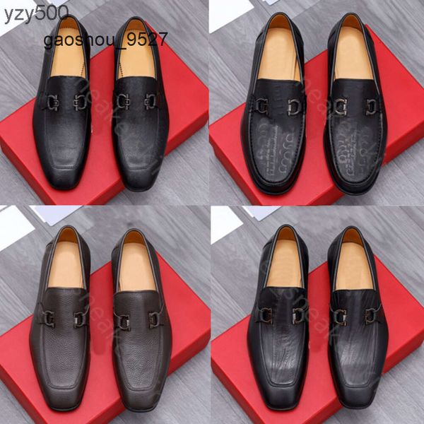 Plano Formal Feragamo Negocios Zapatos clásicos Diseñadores de fiesta Zapatos de hombre Trabajo de oficina Vestido para hombre Diseñador de marca Mocasines Boda Zapato genuino Cuero Tamaño NQ49