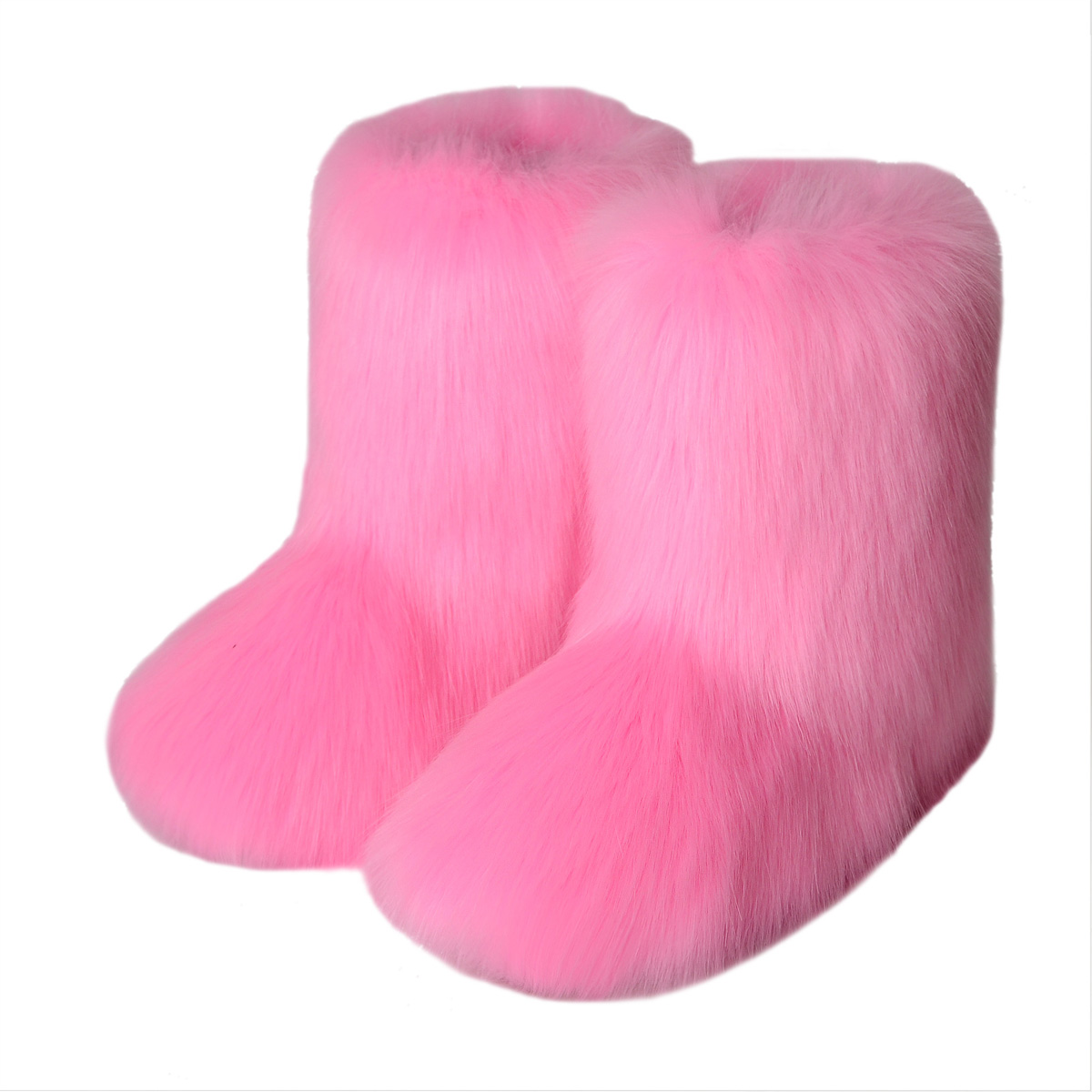 Flat Heel High Top Warm Winter Fur Boots with Deep Mouth Round Head Mid Barrel Faux Fox Hair Snow Boots Women's Boot