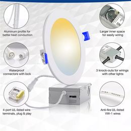 plat led pot panneau lumineux etl approuvé smd rond mince réglable dimmable 4 pouces 6 pouces 9w 12w 5cct interrupteur évidement