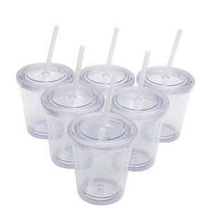 platte deksel 350 ml 12 oz doorzichtige plastic dubbelwandige beker met rietje met zwart groen deksel koffiemokken 240104