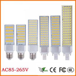 Ampoule épis de maïs LED plate E27 E14 G24 G23 SMD5050, prise horizontale, lampe 10W 14W 18W 22W 24W 26W 180 degrés 85-265V