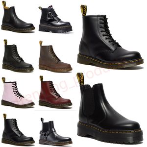 Mocasines planos Zapatos doc martens botas de diseñador para mujer dr martins mujer Plataforma AirWair OG 1460 Jadon Bota martin de cuero de napa lisa Botines de puntada amarilla Talla 45