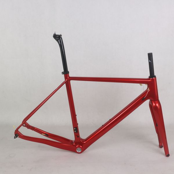 Frein à disque à montage plat Gravier Cadre de vélo GR029 Peinture rouge radium BSA Pédalier Fibre de carbone T700 Fourche 100X12 ou 100X15mm