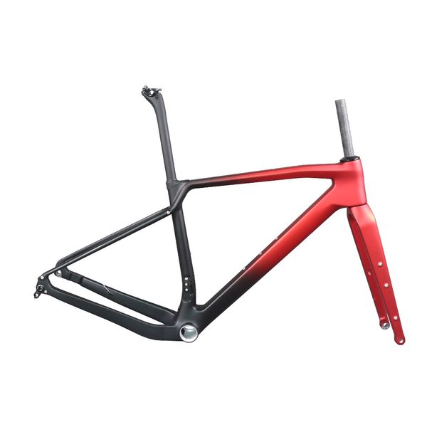 Montaje plano Disc de freno Marco de bicicleta de grava GR047 Toray T1000 Fibra de carbono Metálico Pintura roja T47 Soporte de fondo de rosca