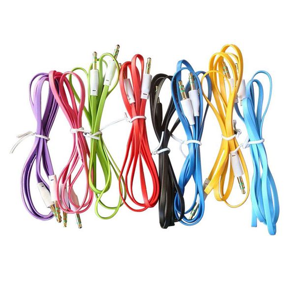 3.5mm Jack Colorful Flat Noodle AUX Audio Auxiliar Cable estéreo Macho a macho Cable para iPhone MP3 Coche