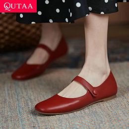 Plat retro lederen vierkant echte hakken teen qutaa dames lent herfst haak lus casual vrouwelijke flats schoenen maat 34-40 240412 127 s