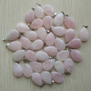 Flat Rose Quartz Water Drop Shape Charms Teardrop Crystal Hangers voor Necklace Accessoires Sieraden Maken