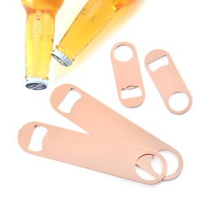 Abridor de botellas de oro rosa de acero inoxidable de forma plana, tapa de refresco de cerveza, abridor de botellas de vino, Bar, herramientas de cocina