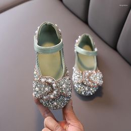 Platte schoenen 2022 Kinderparl -strass stralende kinderen prinses babymeisjes voor feest en bruiloft D487