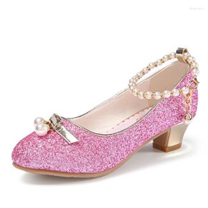 Chaussures plates 4-13 ans enfants mode cristal perle adolescentes rose avec talons Costume princesse danse fête mariage enfants