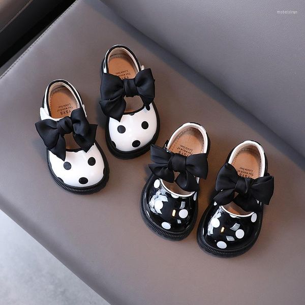 Chaussures plates automne 2022 Version coréenne de mignon à pois filles enfants mode unique grand arc princesse