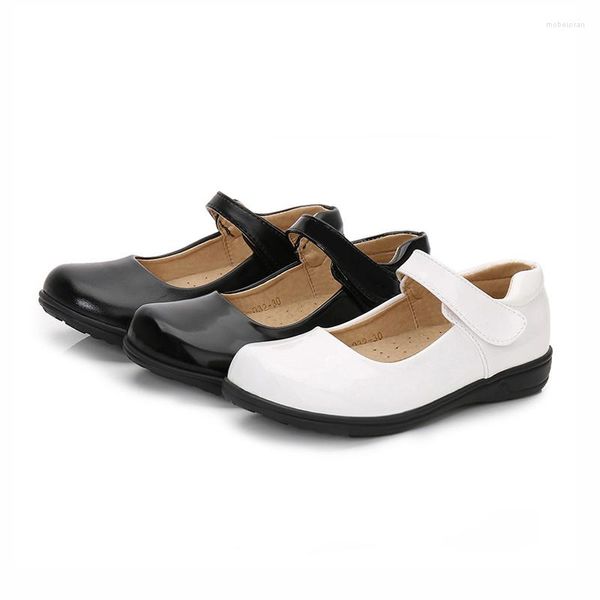 Chaussures plates grandes filles miroir Marry Jane respirant enfants princesse plaine noir et blanc école avec taille 26-41