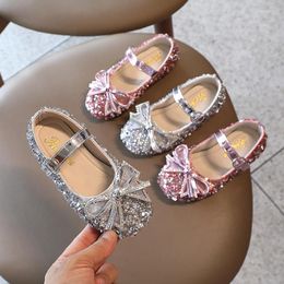 Platte schoenen bling kristal lederen zilveren roze kinderen prinses voor trouwfeest meisjes dans uitvoering soft bodem