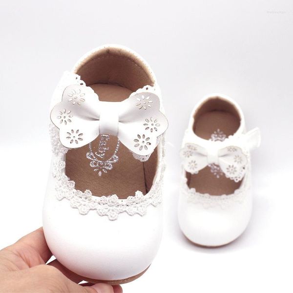 Zapatos planos nacidos flor niños niñas niño bebé pequeño arco cuero para encaje blanco rosa fiesta vestido de novia 2023