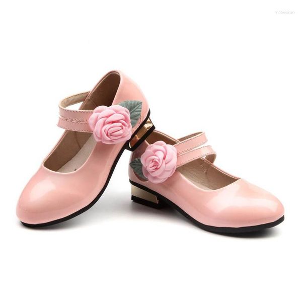 Chaussures plates Enfants Mode Fleur Filles Rose En Cuir Avec Talons Princesse Dance Party Mariage Enfants 3 4 5 6 7 8 9 10 11 12 Ans