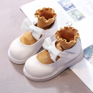 Platte schoenen mode kleine leer Britse stijl meisjes prinses student schooljurk zwart beige wit 2-11t