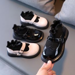 Chaussures plates pour enfants, bottes courtes élastiques tissées avec miroir, princesse noire, petit cuir, automne 2023