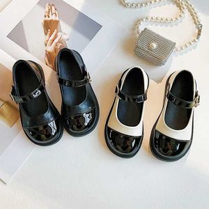 Flat Shoes Childrens Mary Jens Elegant Four Seasons Soft Girl Leather Shoes Black and White Classic Light 23-37 Prinses Princess Shoes Q240523
