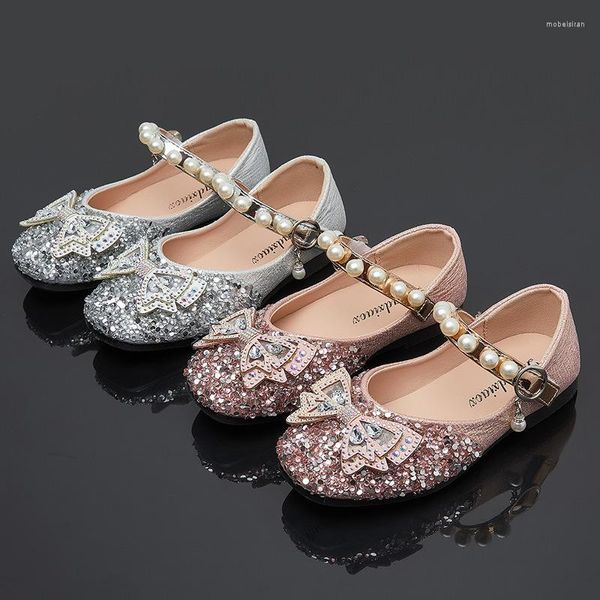 Chaussures plates mode nœud paillettes bébé robe de mariée fille en cuir enfants école chaussure pour enfants 2 4 5 6 7 8 9 10 11 12 ans