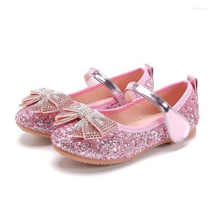 Flat Shoes Fashion Crystal Bow Shoe Child Girl Girl Girl Dessen Dans Kinderen Leer feest Leeer 2 3 4 5 6 7 8 9 10 11 12 Jaar