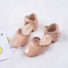 Flat Shoes Flower Children High-Haked Princess Strap Ankle Rome Leather For Kids Girls School Koreaans trouwfeest 2023