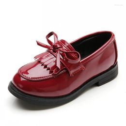 Chaussures plates filles en cuir automne mode gland nœud enfants princesse antidérapant grand étudiant taille 26-36 SML001