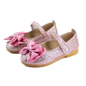 Platte schoenen meisjes leren schoenen voor peuters kinderen grote kinderen flats glitter met boog-knoop prinses zoete bling jurk schoenen voor dansfeest wx5.28