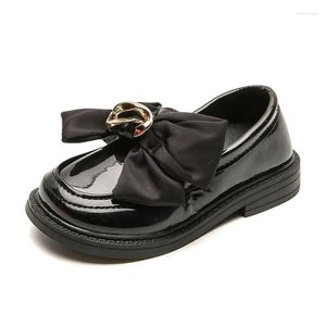 Chaussures plates japonaises JK PU pour enfants, avec nœud, Style britannique, mignonnes en métal, mode école printemps automne filles, noires solides, décontractées