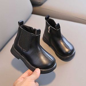 Zapatos planos Jlong Casual Cómodo Corto Otoño Invierno Niños Niñas Zapatos de moda de cuero británico Niños Cremallera antideslizante Martin Boots P230314