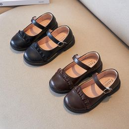 Platte schoenen kinderen leer babymeisje hakken kanten casual student prinses vaste kleur maat 21-30 sm151